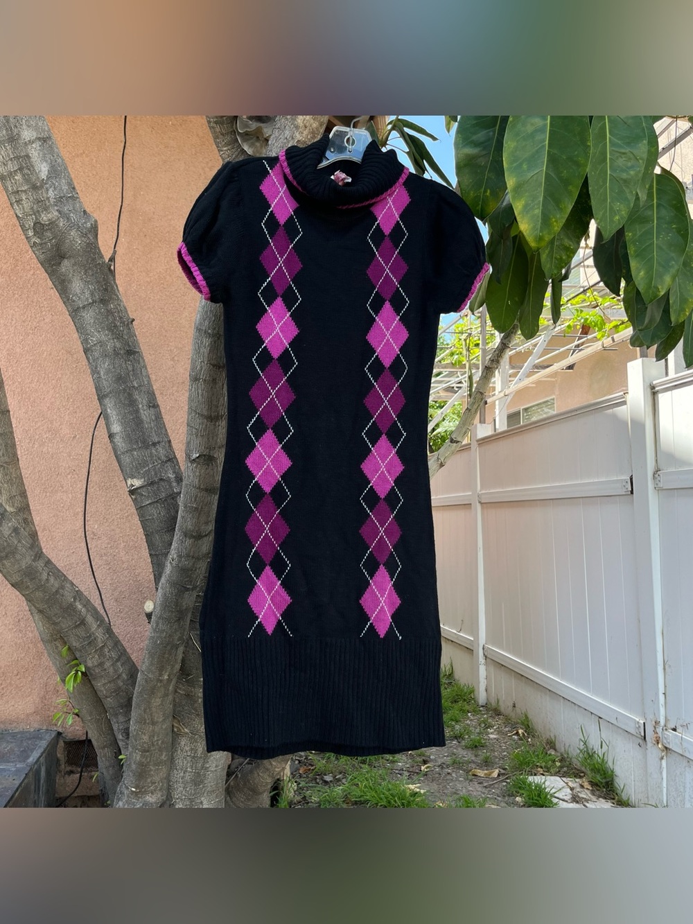 Vintage Y2K  Derek Heart Argyle Turtleneck Sweater Dress.